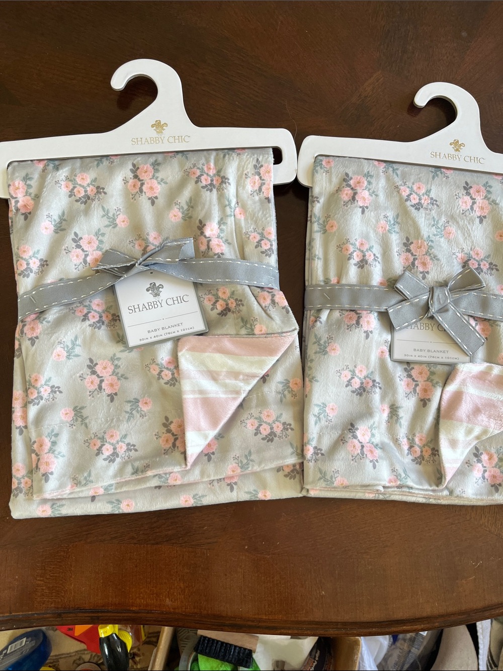 Shabby Chic Pink & Cream Floral Baby Blankets - Set of 2